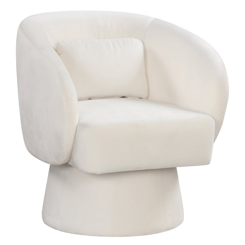 Swivel Accent Chair Upholstered Barrel Chair with Curved Back and Removable Lumbar Pillow, Beige