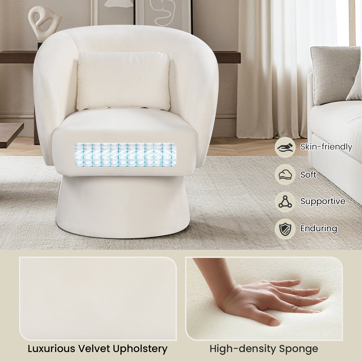 Swivel Accent Chair, Upholstered Barrel Chair, Beige Sofas & Loveseats at Gallery Canada