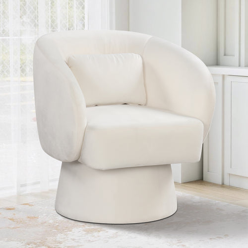 Swivel Accent Chair, Upholstered Barrel Chair, Beige