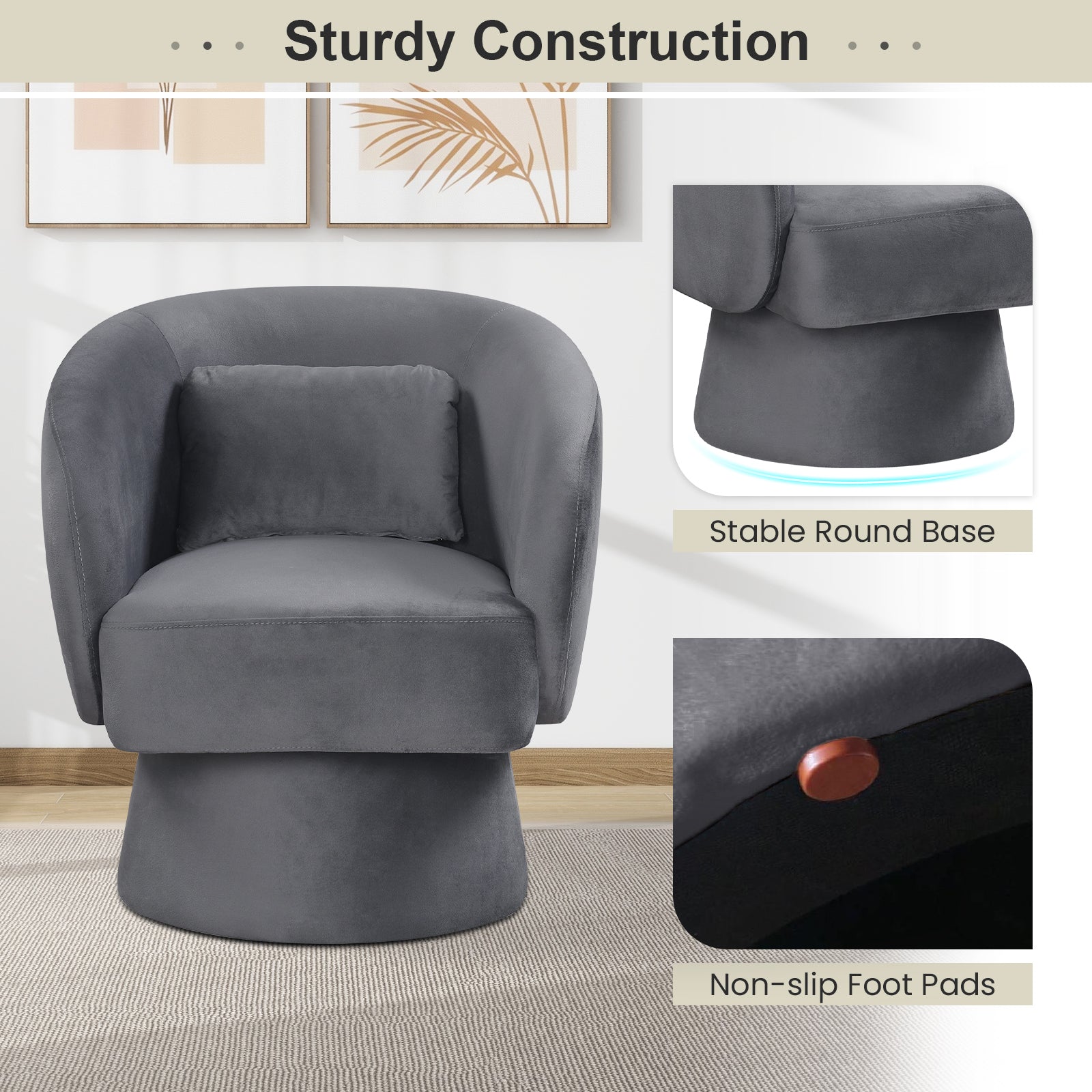 Swivel Accent Chair, Upholstered Barrel Chair, Gray Sofas & Loveseats at Gallery Canada