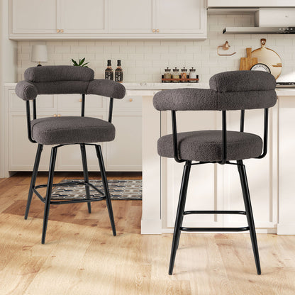 Swivel Bar Stool Set of 2 Counter Height Chairs with Curved Back and Arms-Grey, Gray Bar Stools at Gallery Canada