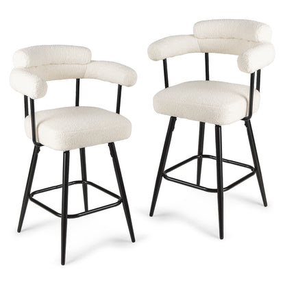 Swivel Bar Stool Set of 2 Counter Height Chairs with Curved Back and Arms, White Bar Stools White at Gallery Canada