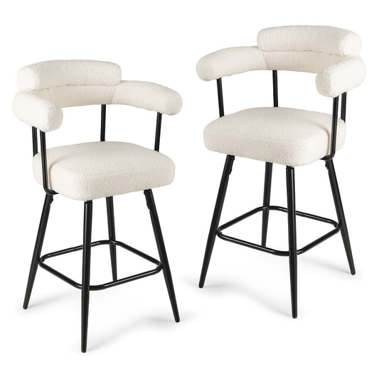 Swivel Bar Stool Set of 2 Counter Height Chairs with Curved Back and Arms, White Bar Stools White at Gallery Canada
