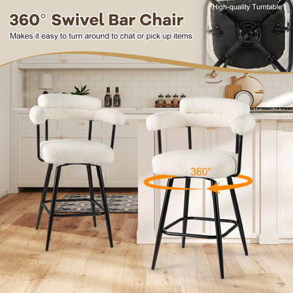 Swivel Bar Stool Set of 2 Counter Height Chairs with Curved Back and Arms, White Bar Stools at Gallery Canada