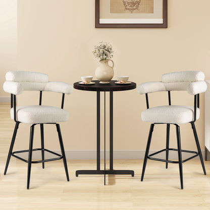 Swivel Bar Stool Set of 2 Counter Height Chairs with Curved Back and Arms, White Bar Stools at Gallery Canada