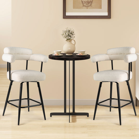 Swivel Bar Stool Set of 2 Counter Height Chairs with Curved Back and Arms, White Bar Stools White at Gallery Canada
