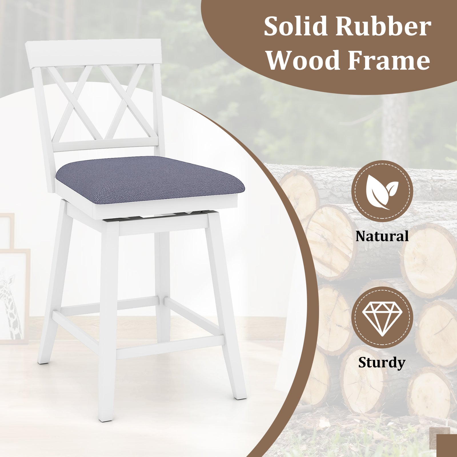 Swivel Bar Stools Set of 4 Counter Height Barstools with Backrest Upholstered Seat Cushion-24 inches Bar Stools at Gallery Canada