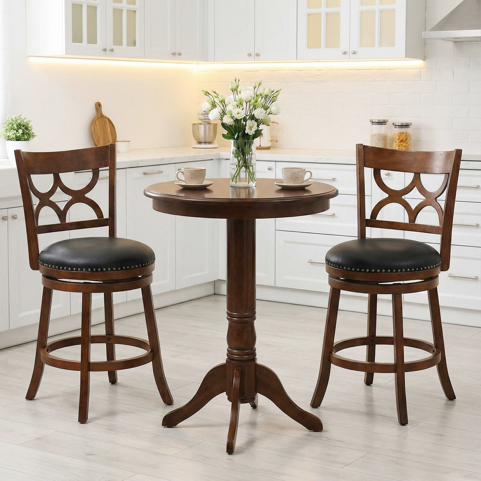 Swivel Bar Stools Set of 2 with High Backrest and Wood Frame-24 Inches, Espresso Bar Stools at Gallery Canada