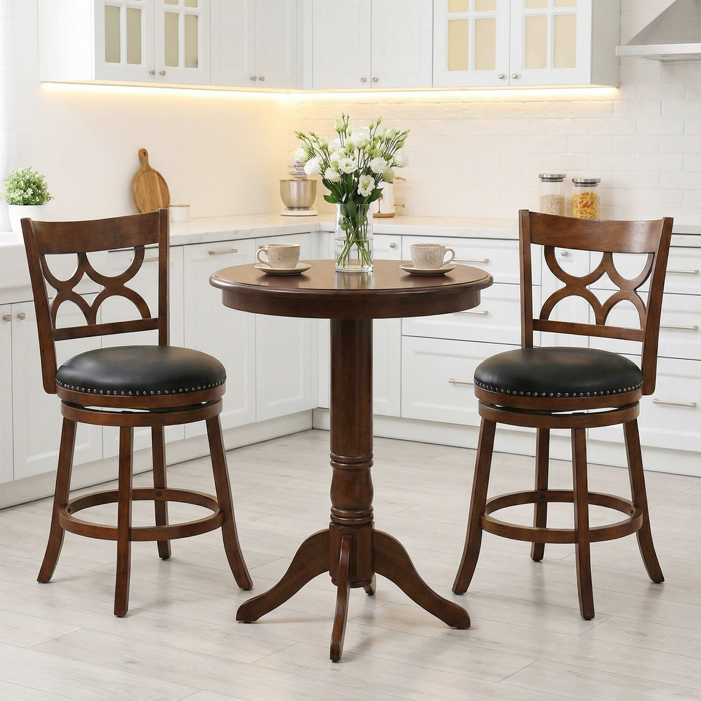Swivel Bar Stools Set of 2 with High Backrest and Wood Frame-24 Inches, Espresso Bar Stools at Gallery Canada
