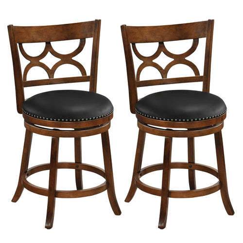Swivel Bar Stools Set of 2 with High Backrest and Wood Frame-24 Inches, Espresso