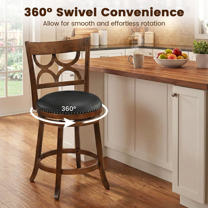Swivel Bar Stools Set of 2 with High Backrest and Wood Frame-24 Inches, Espresso Bar Stools at Gallery Canada