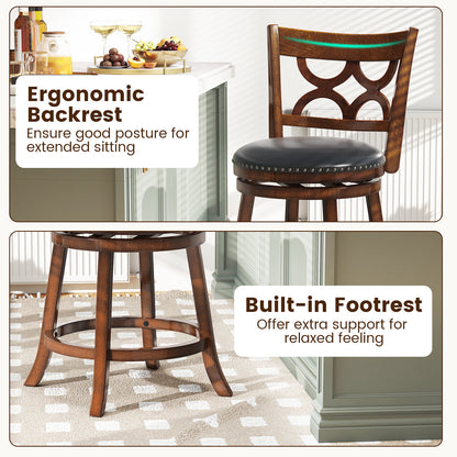 Swivel Bar Stools Set of 2 with High Backrest and Wood Frame-24 Inches, Espresso Bar Stools at Gallery Canada