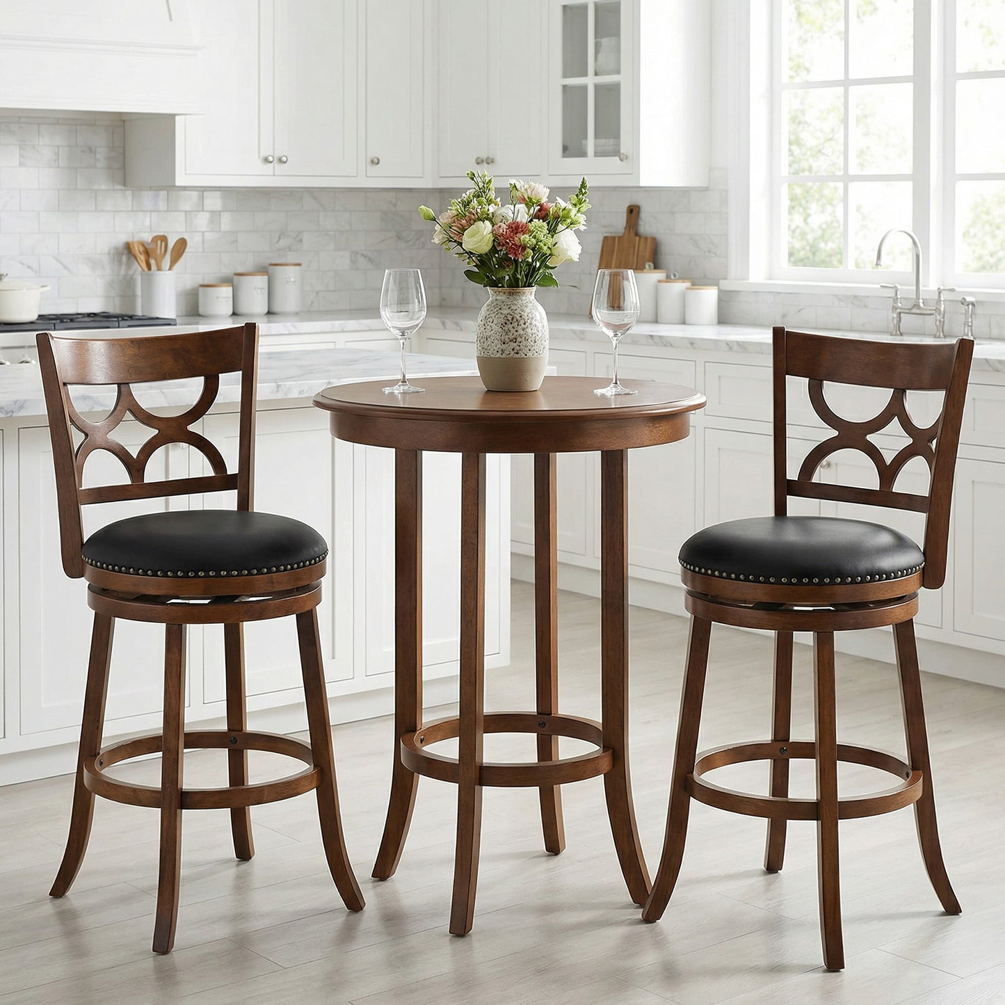 Swivel Bar Stools Set of 2 with High Backrest and Wood Frame-29 Inches, Espresso Bar Stools at Gallery Canada