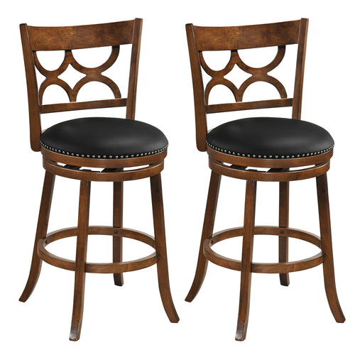 Swivel Bar Stools Set of 2 with High Backrest and Wood Frame-29 Inches, Espresso