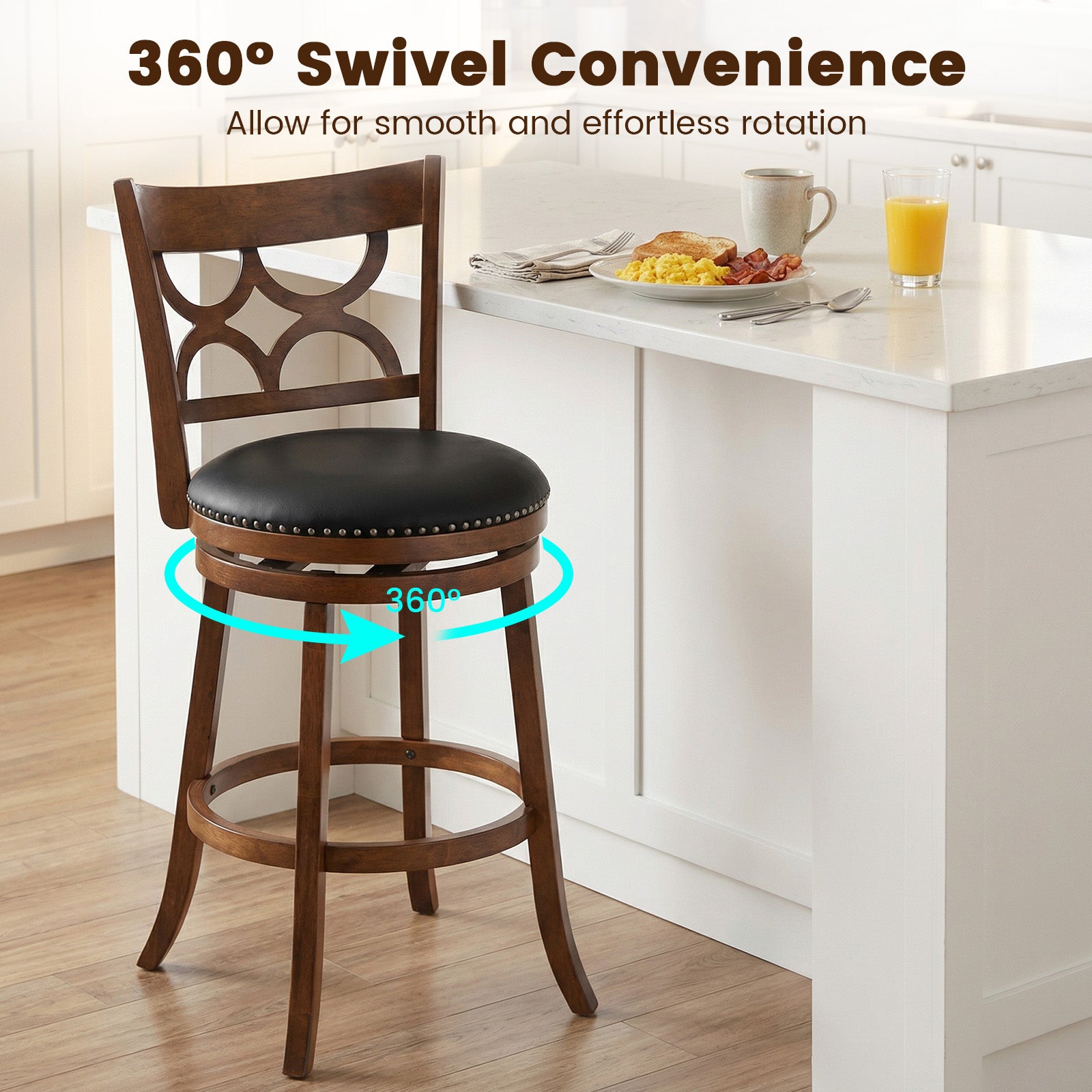 Swivel Bar Stools Set of 2 with High Backrest and Wood Frame-29 Inches, Espresso Bar Stools at Gallery Canada