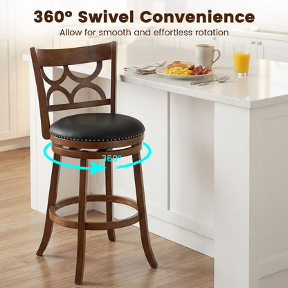 Swivel Bar Stools Set of 2 with High Backrest and Wood Frame-29 Inches, Espresso Bar Stools at Gallery Canada