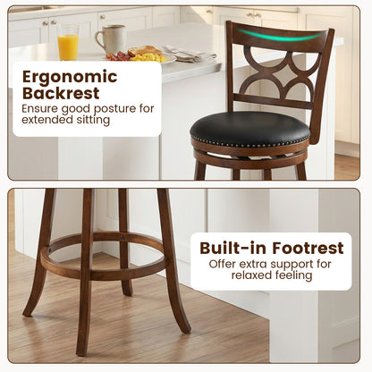 Swivel Bar Stools Set of 2 with High Backrest and Wood Frame-29 Inches, Espresso Bar Stools at Gallery Canada