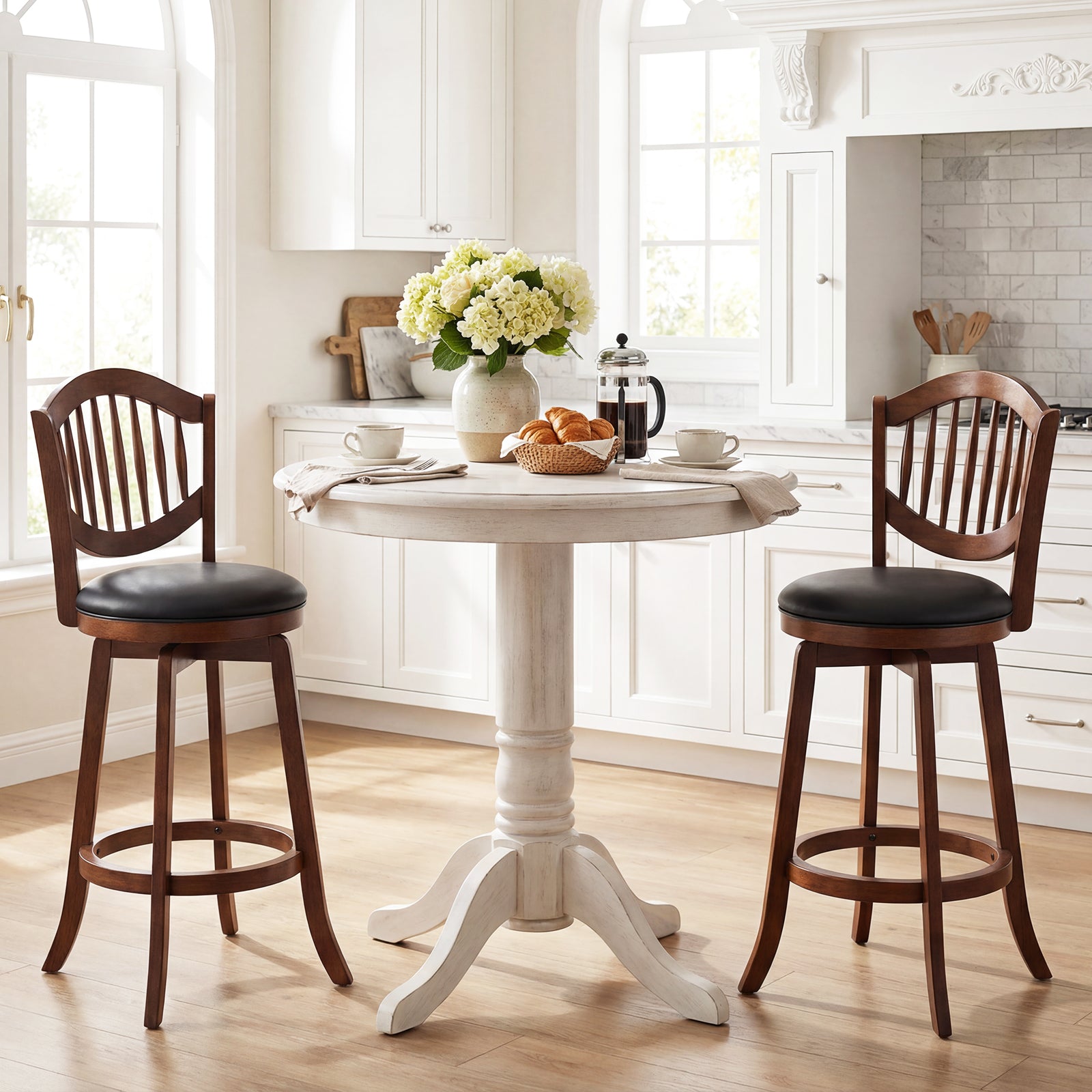 Swivel Bar Stools Set of 2 with Backrest and Wood Frame-30 Inches, Espresso Bar Stools at Gallery Canada