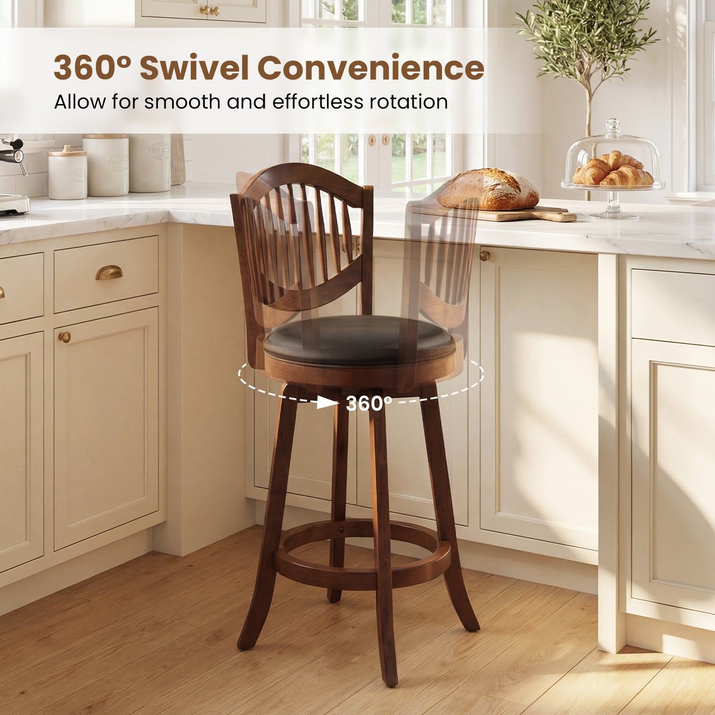 Swivel Bar Stools Set of 2 with Backrest and Wood Frame-25 Inches, Espresso Bar Stools at Gallery Canada