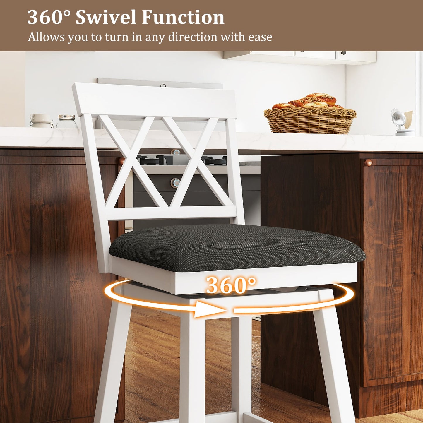 Swivel Bar Stools Set of 4 Counter Height Barstools with Backrest Upholstered Seat Cushion-24 inches Bar Stools at Gallery Canada