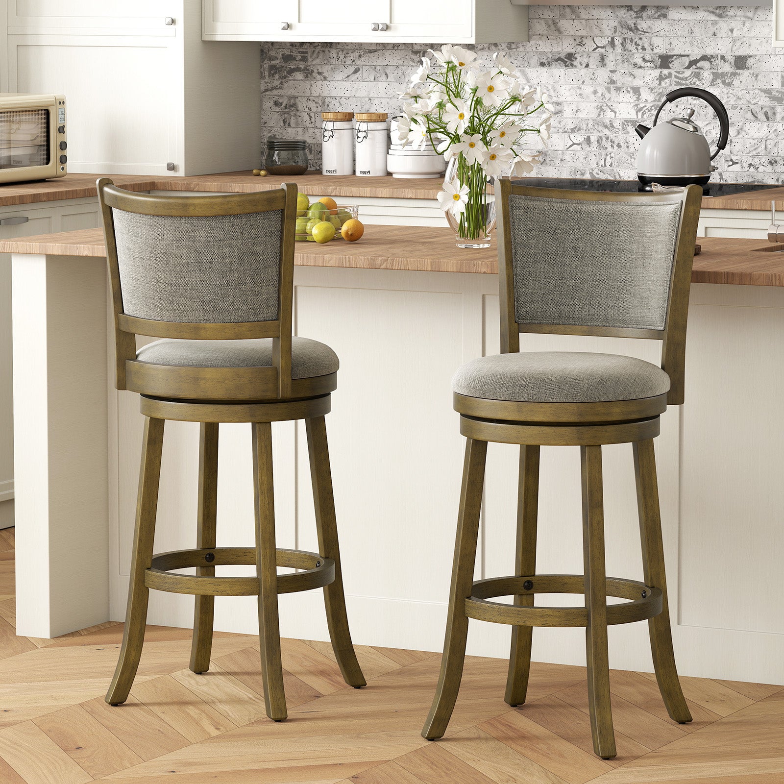 Swivel Bar Stools, Set of 2, Soft-Padded Back and Seat, Gray Bar Stools at Gallery Canada