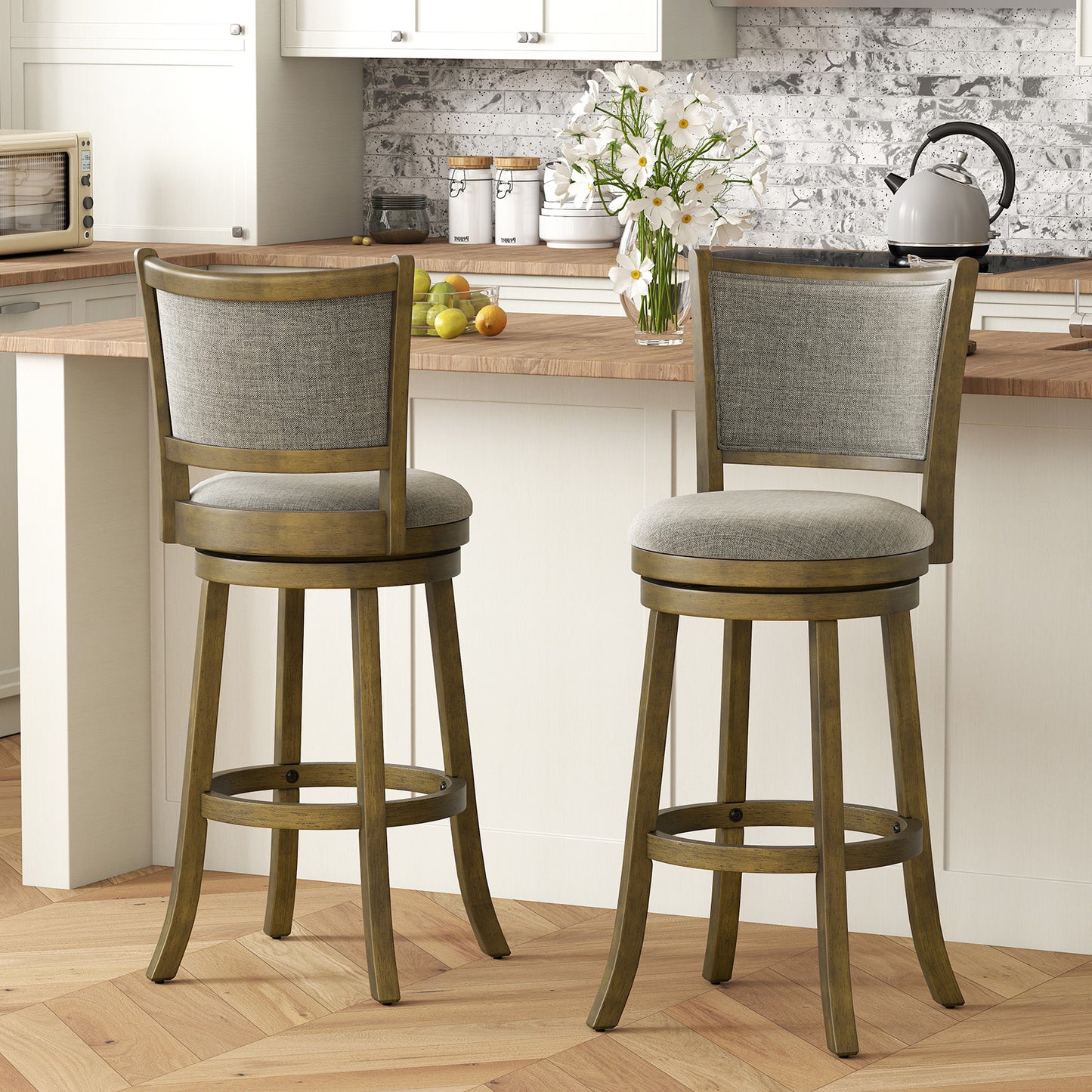Swivel Bar Stools, Set of 2, Soft-Padded Back and Seat, Gray Bar Stools at Gallery Canada