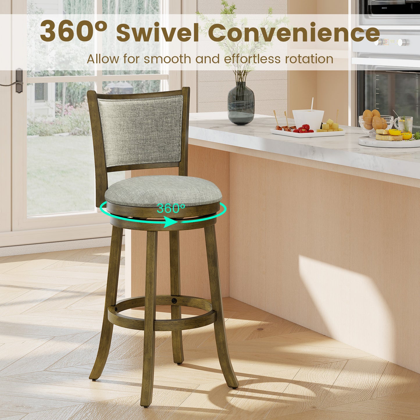 Swivel Bar Stools, Set of 2, Soft-Padded Back and Seat, Gray Bar Stools at Gallery Canada