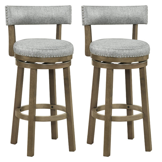 Swivel Bar Stools Set Of 2, 31.5 Inches, Linen Fabric Upholstered, Gray Bar Stools Gray at Gallery Canada