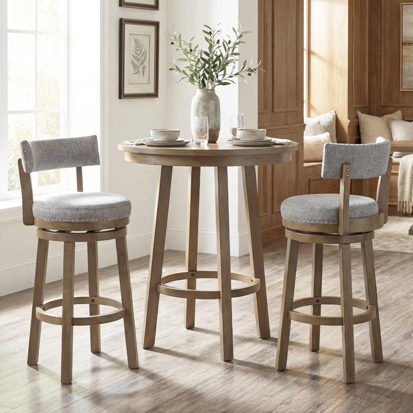 Swivel Bar Stools Set Of 2, 31.5 Inches, Linen Fabric Upholstered, Gray Bar Stools at Gallery Canada