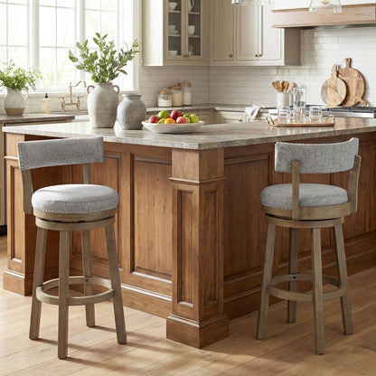 Swivel Bar Stools Set Of 2, 31.5 Inches, Linen Fabric Upholstered, Gray Bar Stools at Gallery Canada
