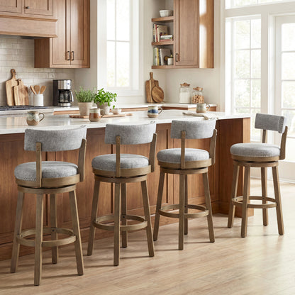 Swivel Bar Stools Set Of 2, 31.5 Inches, Linen Fabric Upholstered, Gray Bar Stools at Gallery Canada
