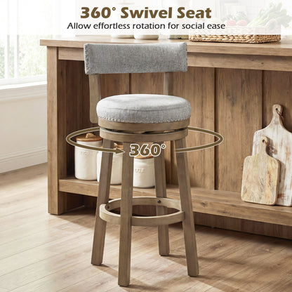 Swivel Bar Stools Set Of 2, 31.5 Inches, Linen Fabric Upholstered, Gray Bar Stools at Gallery Canada