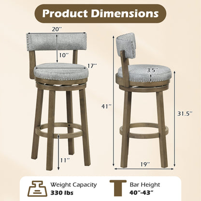 Swivel Bar Stools Set Of 2, 31.5 Inches, Linen Fabric Upholstered, Gray Bar Stools at Gallery Canada