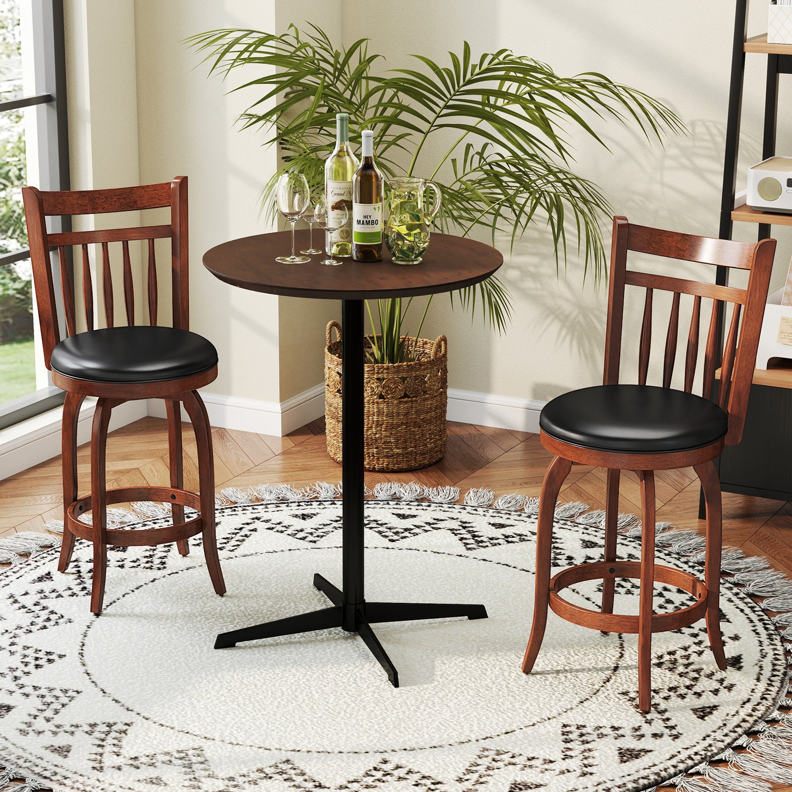 Swivel Bar Stools Set Of 2, 24 Inches, Faux Leather Upholstered, Black Bar Stools at Gallery Canada