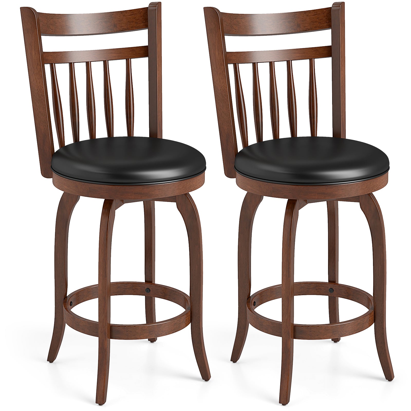 Swivel Bar Stools Set Of 2, 24 Inches, Faux Leather Upholstered, Black Bar Stools at Gallery Canada
