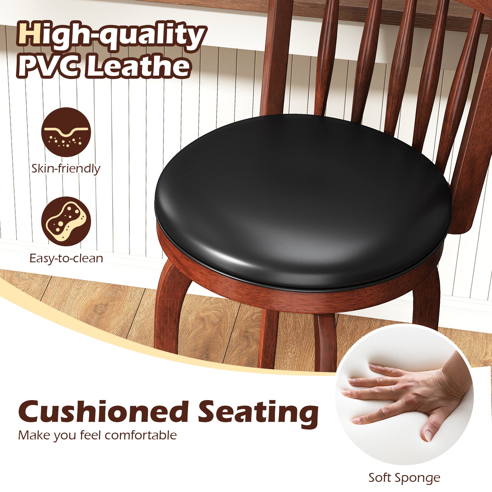 Swivel Bar Stools Set Of 2, 24 Inches, Faux Leather Upholstered, Black Bar Stools at Gallery Canada