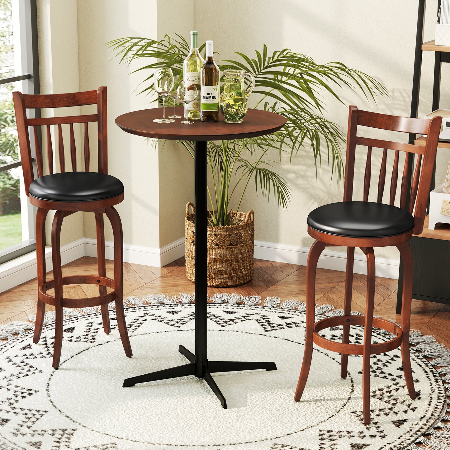 Swivel Bar Stools Set Of 2, 29 Inches, Faux Leather Upholstered, Black Bar Stools at Gallery Canada