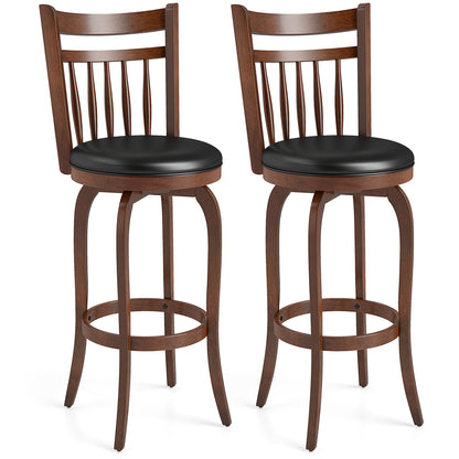 Swivel Bar Stools Set Of 2, 29 Inches, Faux Leather Upholstered, Black Bar Stools at Gallery Canada