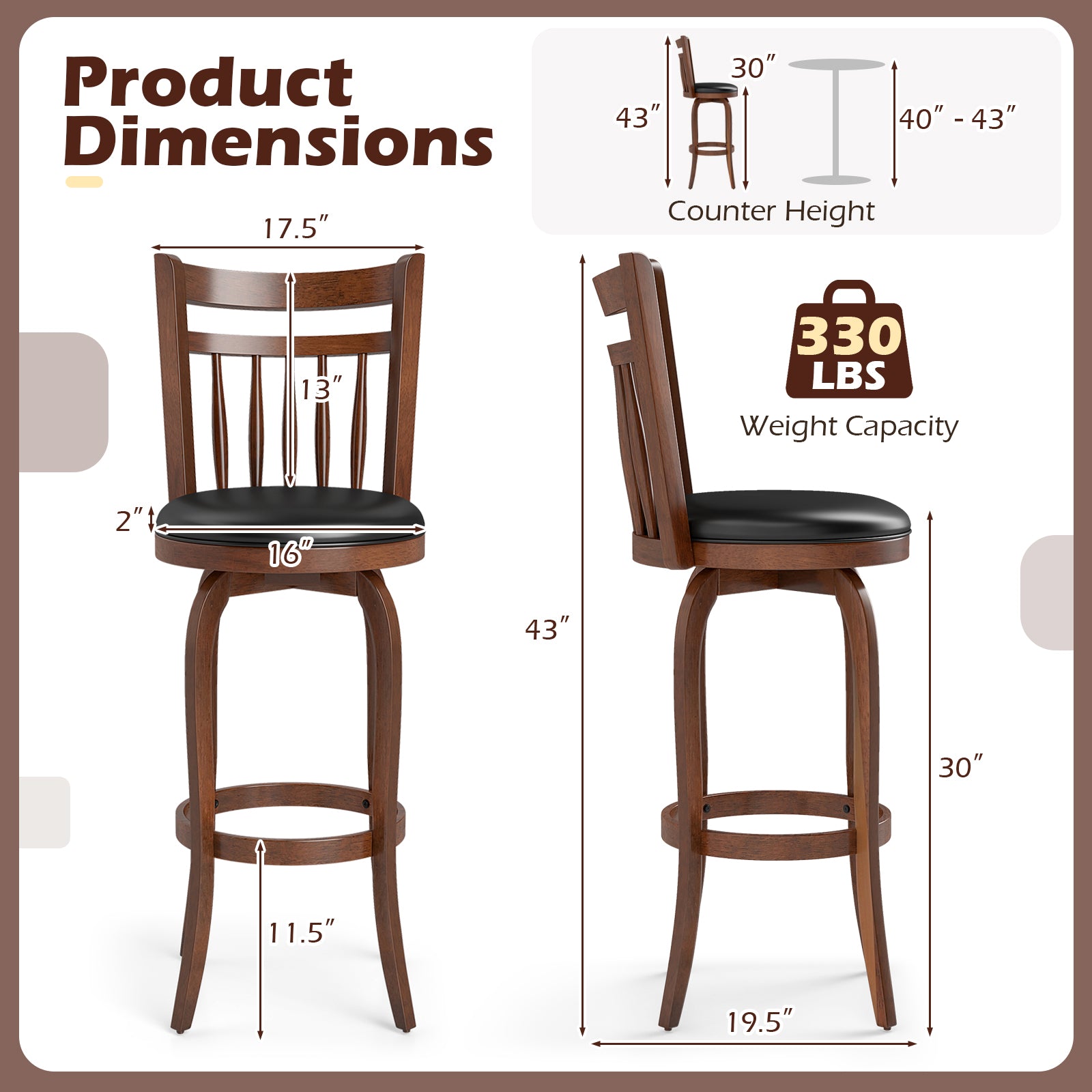 Swivel Bar Stools Set Of 2, 29 Inches, Faux Leather Upholstered, Black Bar Stools at Gallery Canada
