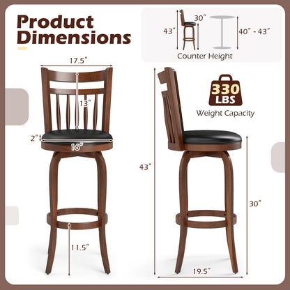 Swivel Bar Stools Set Of 2, 29 Inches, Faux Leather Upholstered, Black Bar Stools at Gallery Canada