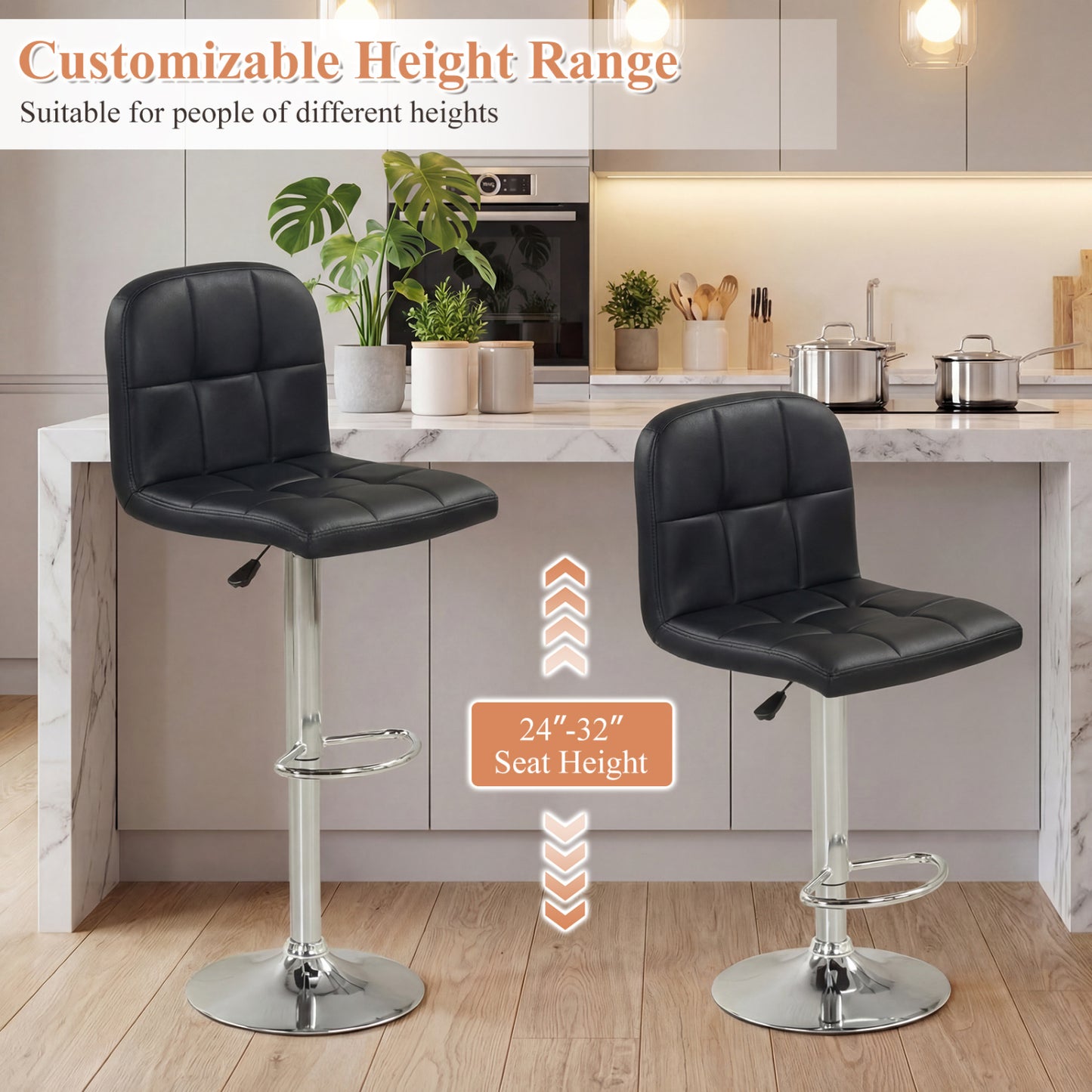Swivel Bar Stools Set Of 2, With Footrests And Metal Base, Black Bar Stools at Gallery Canada