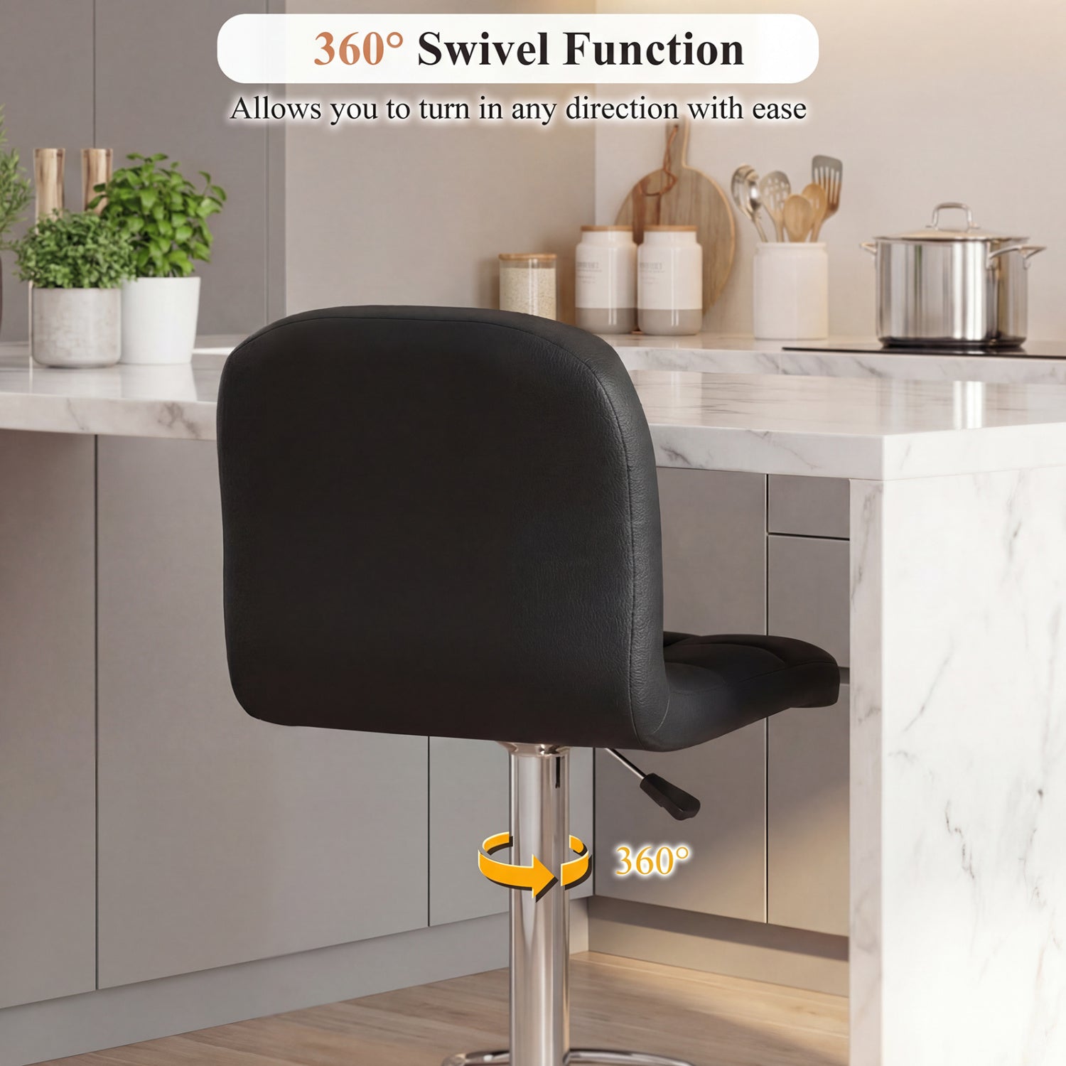 Swivel Bar Stools Set Of 2, With Footrests And Metal Base, Black Bar Stools at Gallery Canada