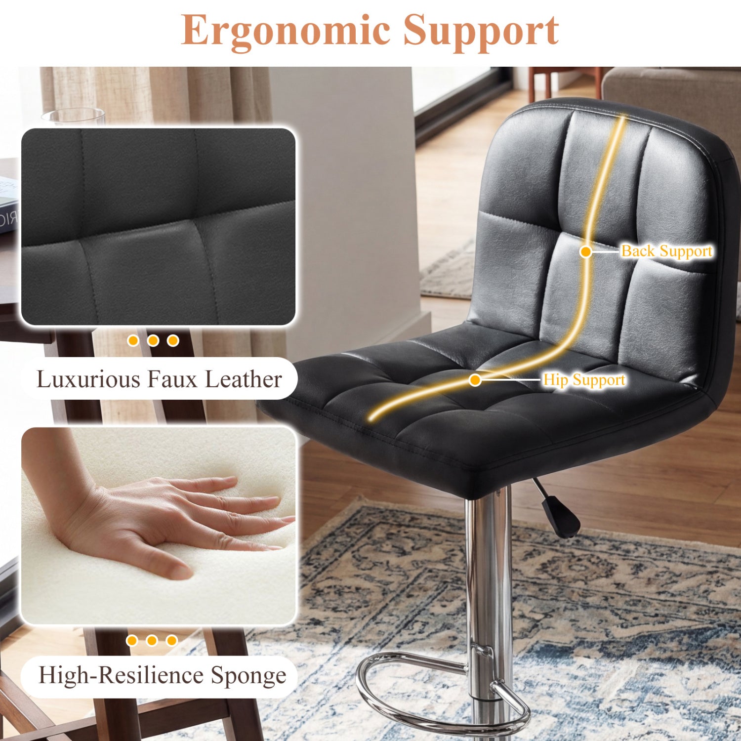 Swivel Bar Stools Set Of 2, With Footrests And Metal Base, Black Bar Stools at Gallery Canada