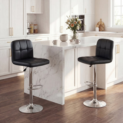 Swivel Bar Stools Set Of 2, With Footrests And Metal Base, Black