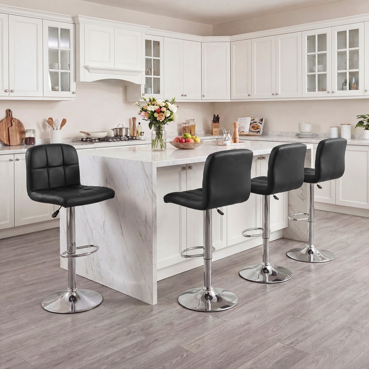 Swivel Bar Stools Set Of 2, With Footrests And Metal Base, Black Bar Stools at Gallery Canada