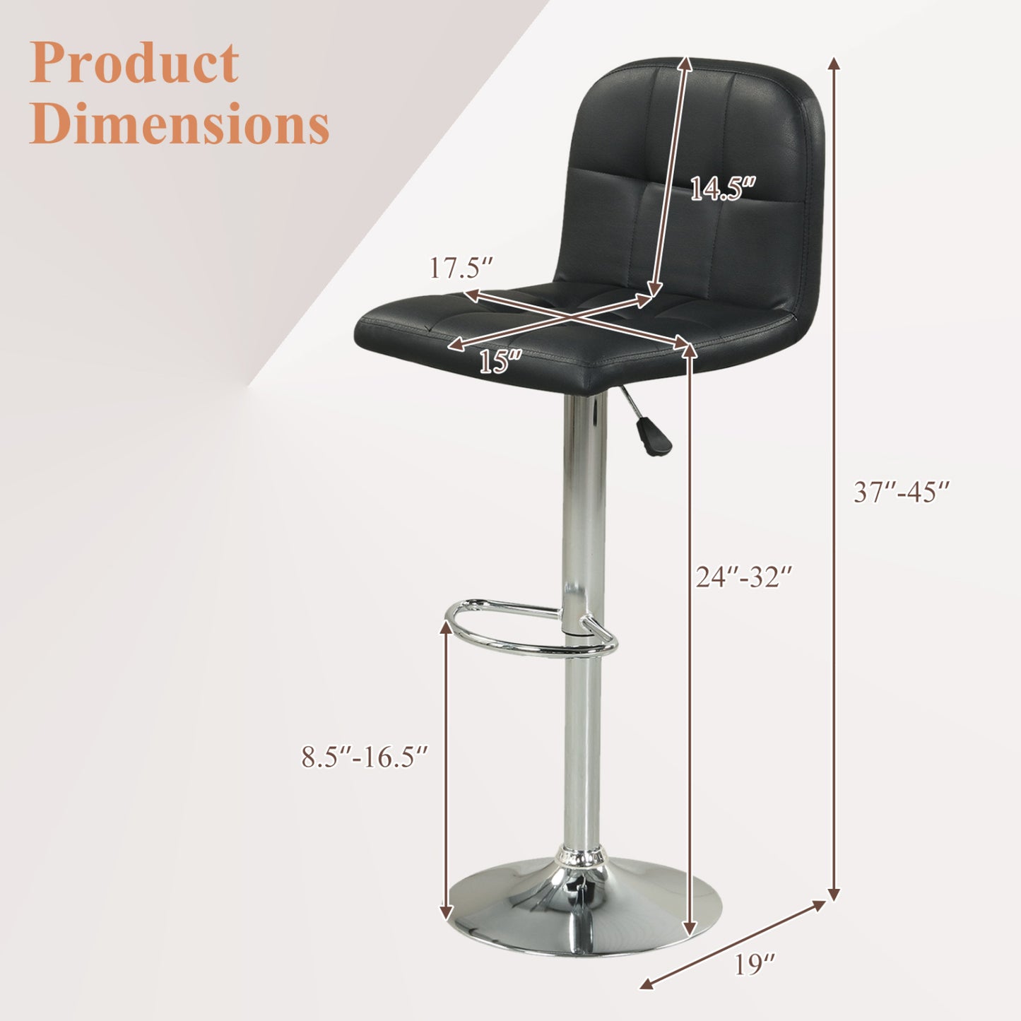 Swivel Bar Stools Set Of 2, With Footrests And Metal Base, Black Bar Stools at Gallery Canada