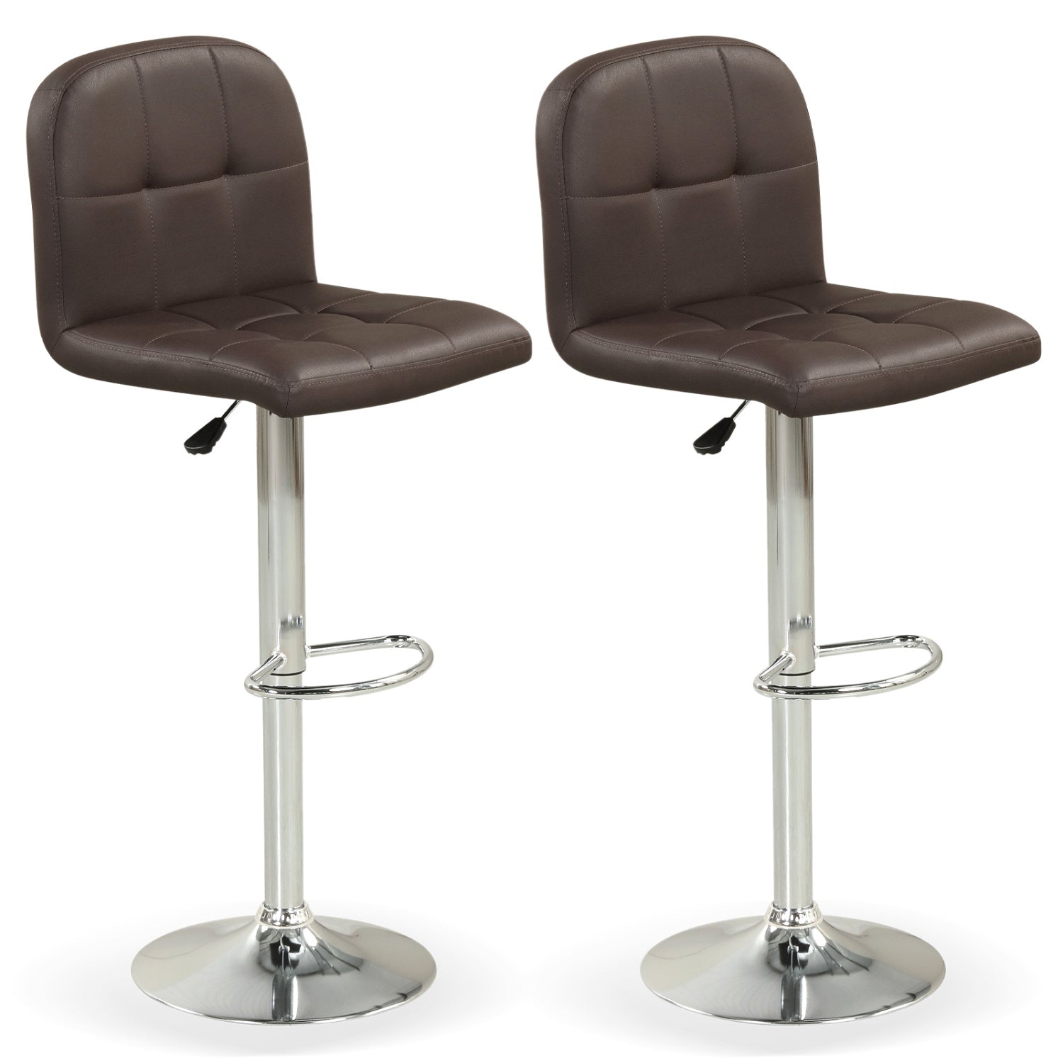 Swivel Bar Stools Set Of 2, With Footrests And Metal Base, Brown Bar Stools at Gallery Canada