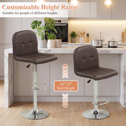 Swivel Bar Stools Set Of 2, With Footrests And Metal Base, Brown Bar Stools at Gallery Canada