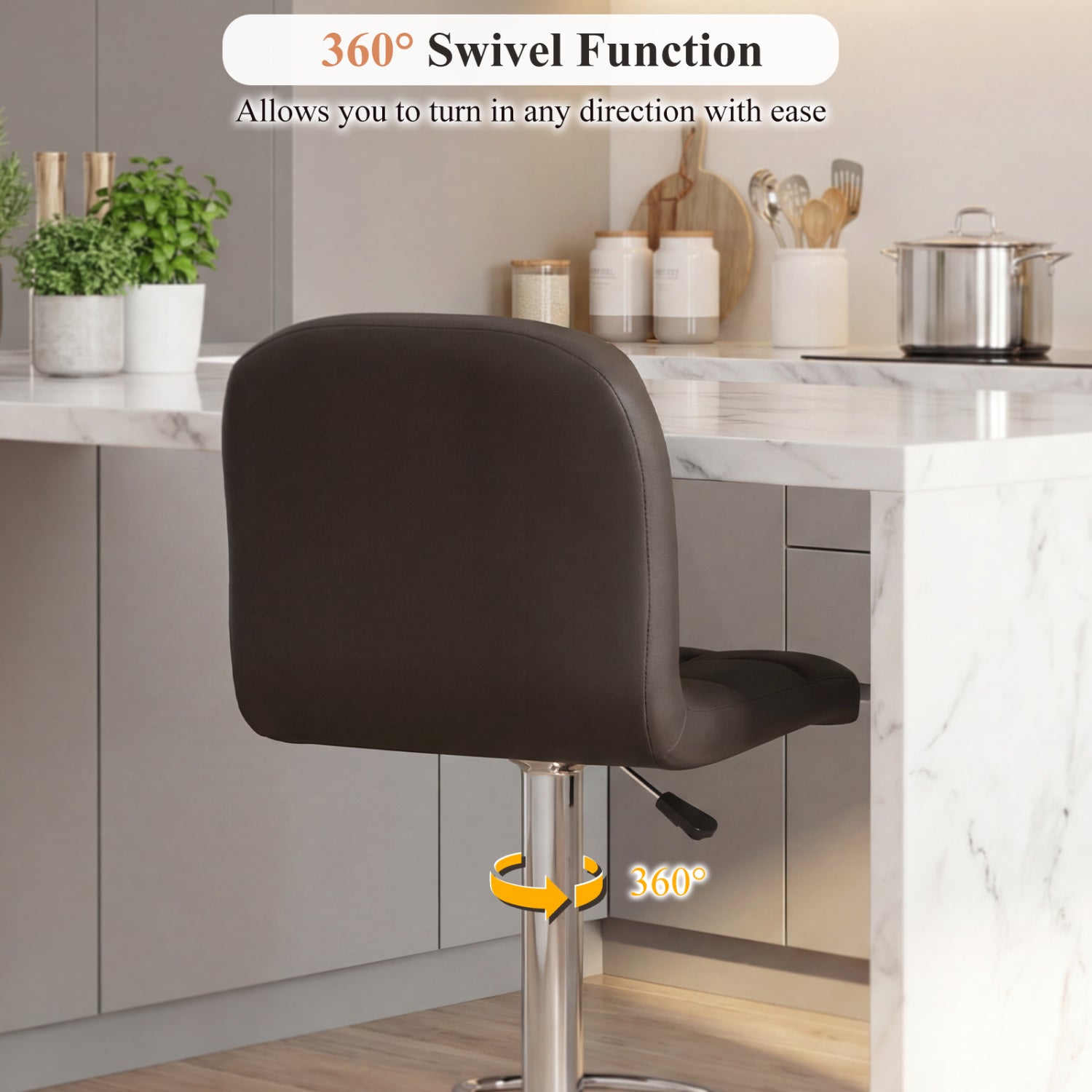 Swivel Bar Stools Set Of 2, With Footrests And Metal Base, Brown Bar Stools at Gallery Canada
