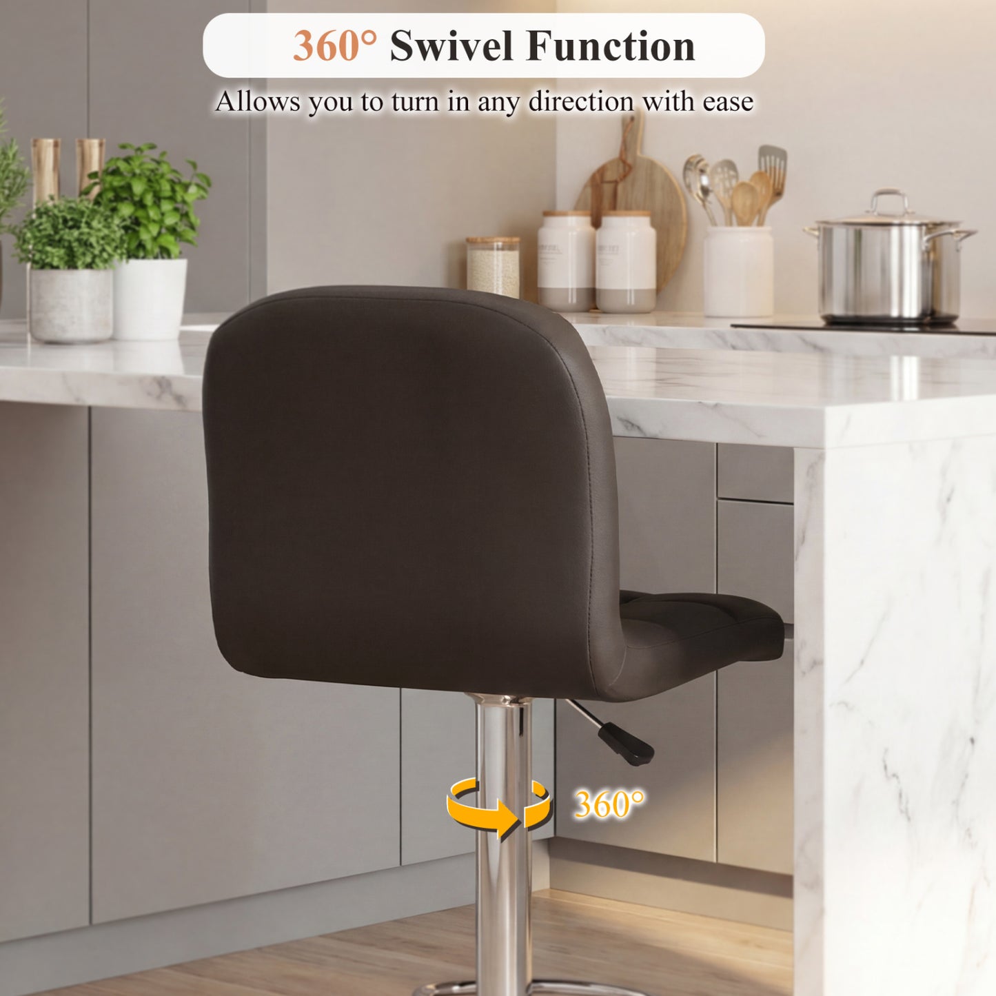 Swivel Bar Stools Set Of 2, With Footrests And Metal Base, Brown Bar Stools at Gallery Canada